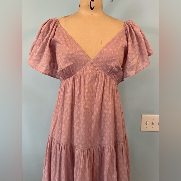 NWOT Madewell Tie-Back Flutter-Sleeve Tiered Midi Dress - Lavender- 6 - Picture 9 of 14